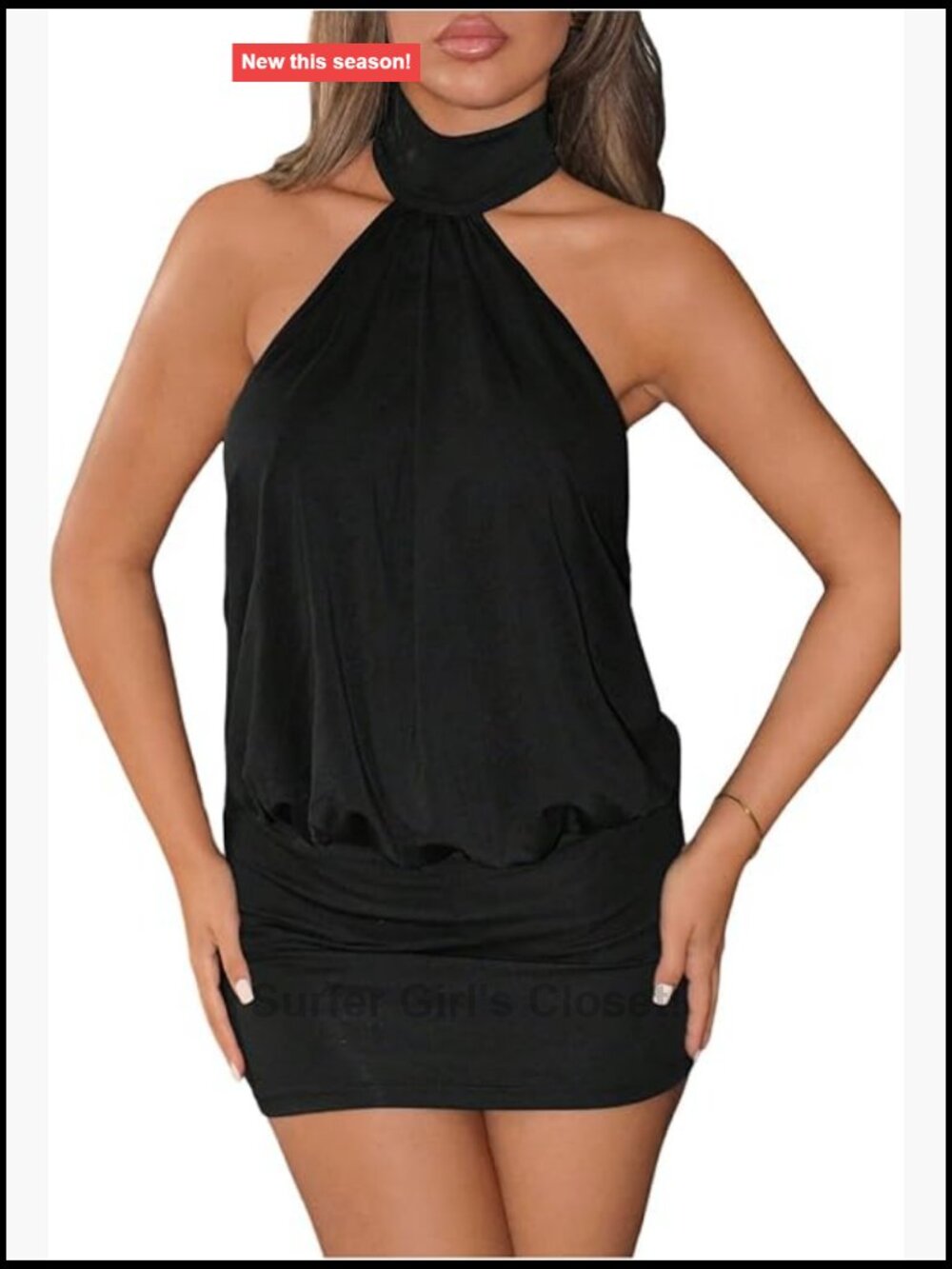 Floerns Y2K Halter Mini Dress Sleeveless Tie Back Bodycon